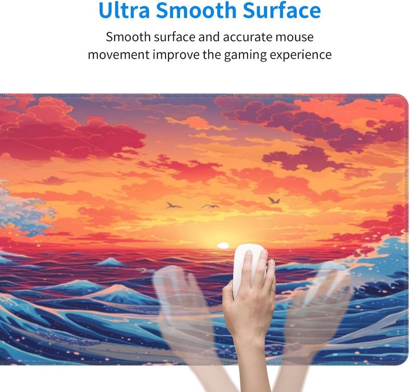 Brecoy Gaming Mouse Pad Desk Pad,Extended Big Mouse Pad,31.5x11.8 Inch Long Computer Keyboard Mouse Mat Mousepad with 3mm Non-Slip Base and Stitched Edge for Gaming and Office… (Sunset Wave) - Image 4